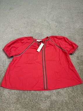 Pinch Reddish Pink Puff-Sleeve Top with Contrast Trim